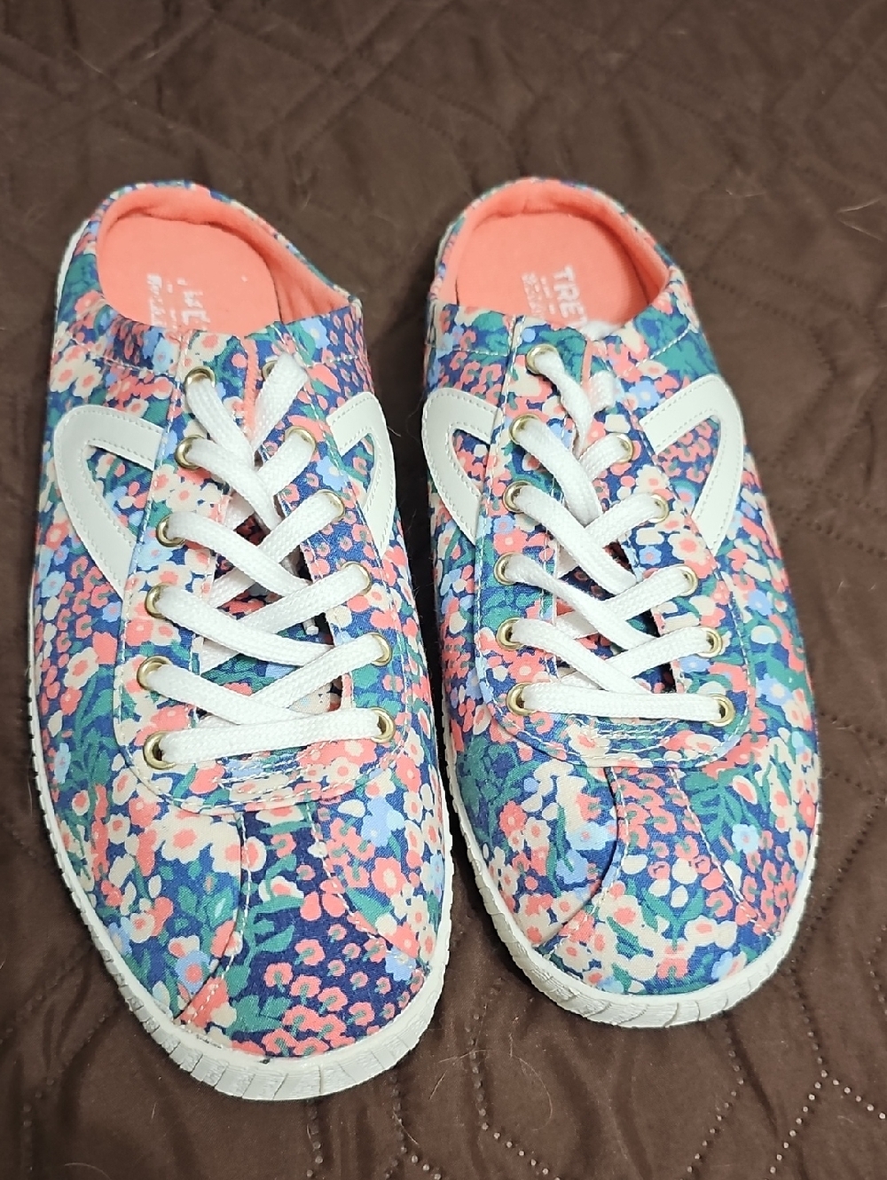 Tretorn Floral Canvas Skip On Sneakers in Blue & Pink